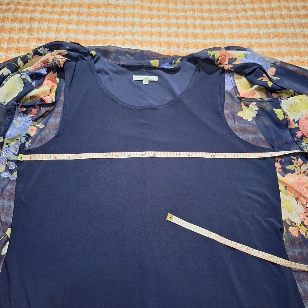 Sandra Darren Navy Dress with Floral Kimono Style Sheer Jacket - Picture 5 of 16
